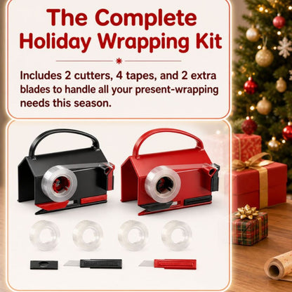 2-in-1 Wrapping Paper Cutter & Tape Dispenser with 4 Tape Rolls & 2 Spare Blades