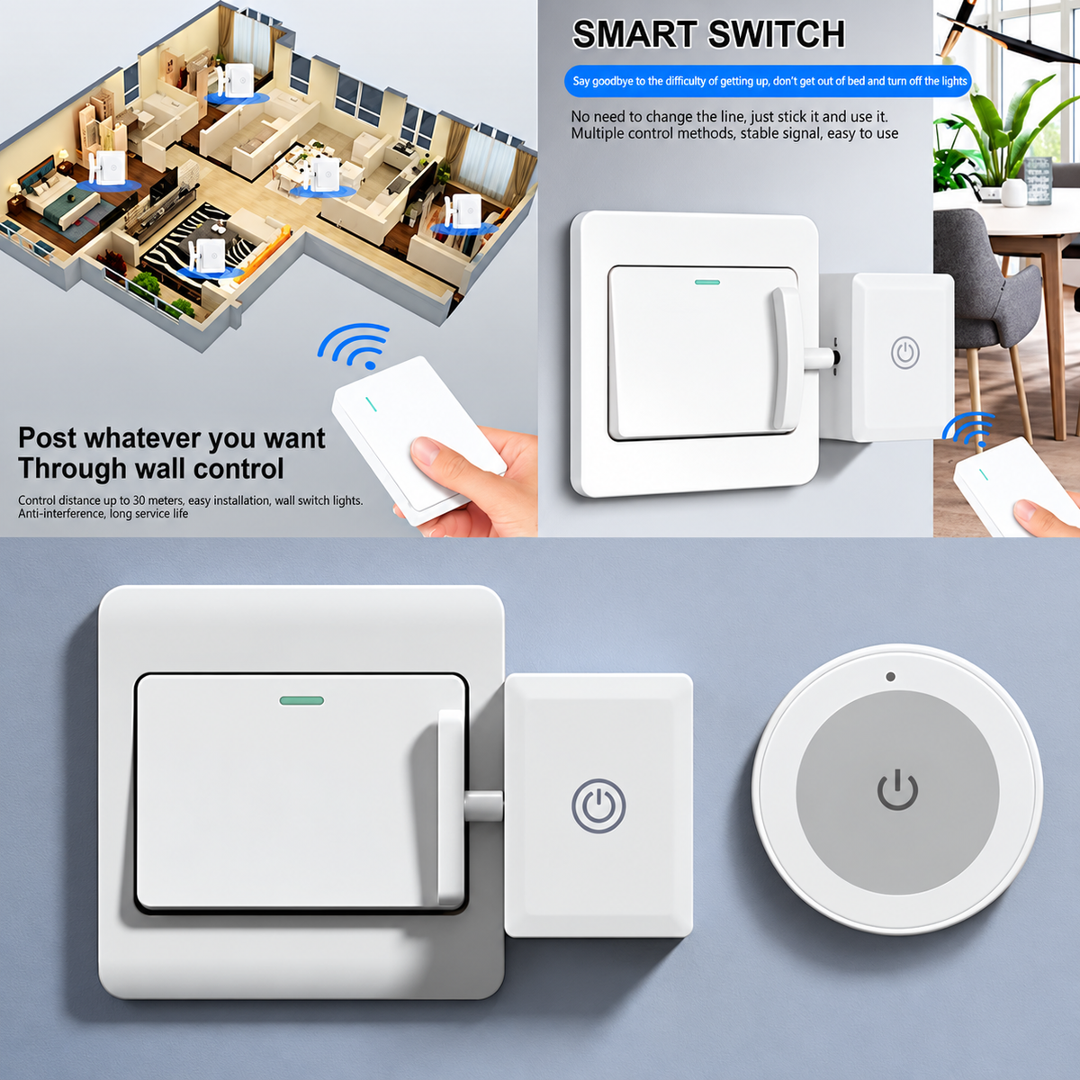 🔥2 In 1 Wireless Intelligent Button Lazy Remote Control Switch Light On Panel