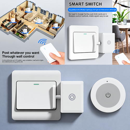 🔥2 In 1 Wireless Intelligent Button Lazy Remote Control Switch Light On Panel