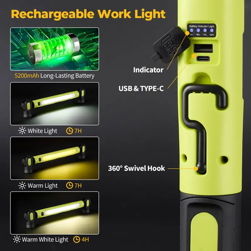 3000LM LED Under Hood Work Light Bar With Magnetic Mount & Rechargeable Battery