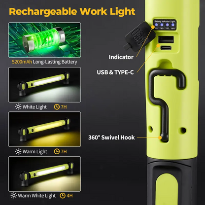 3000LM LED Under Hood Work Light Bar With Magnetic Mount & Rechargeable Battery