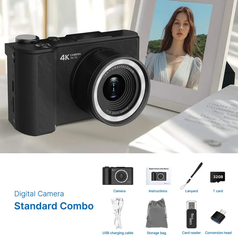 2026 Digital Vlogging Camera with Flip Screen & 32GB SD Card