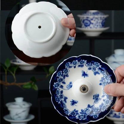 Blue-and-White Umbrella Tea Strainer & Filter Set