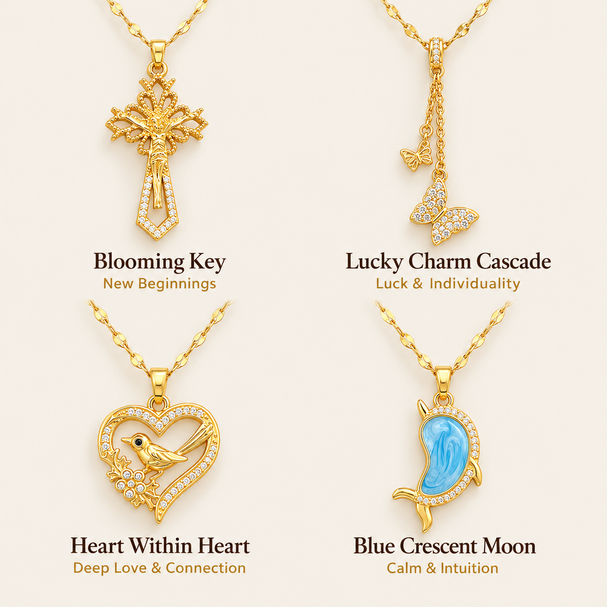 14K Gold-Plated Meaningful Charm Necklace with CZ Accents