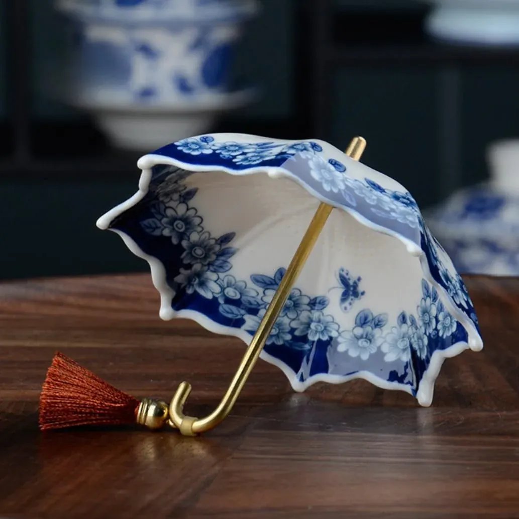 Blue-and-White Umbrella Tea Strainer & Filter Set