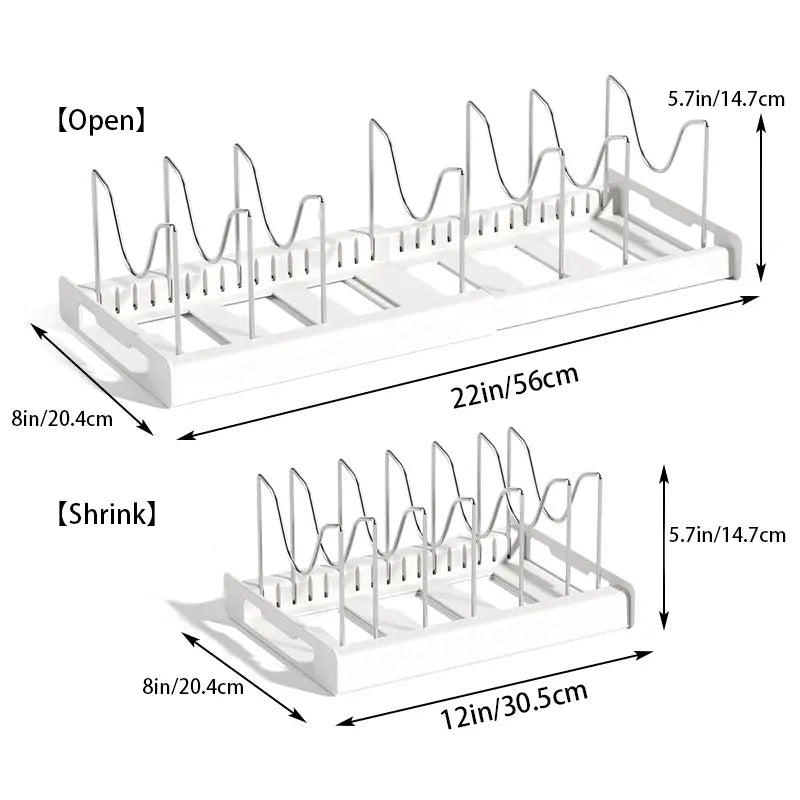 Adjustable 7-Slot Pot Lid & Bakeware Organizer Rack