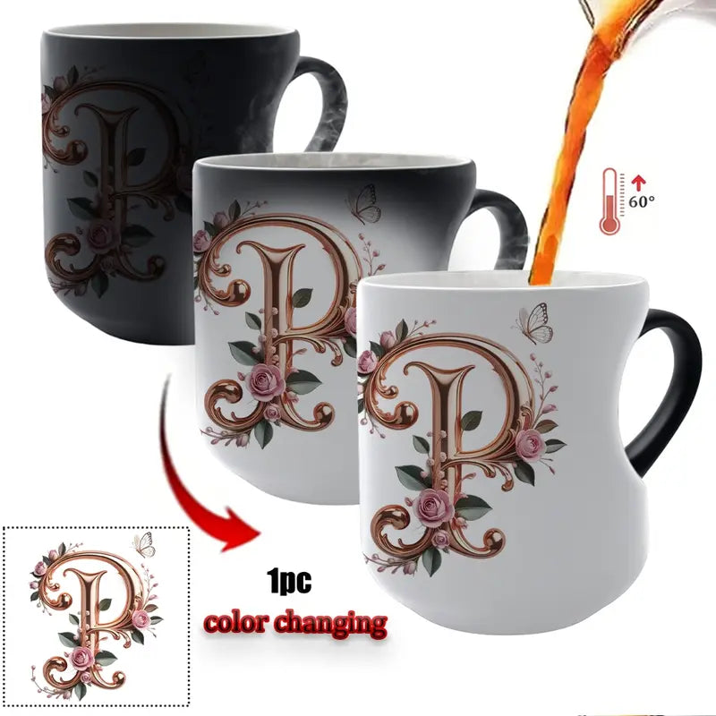 Rose Gold Floral Initial Color-Changing Magic Mug
