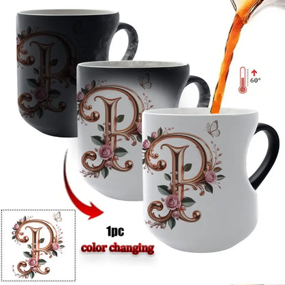 Rose Gold Floral Initial Color-Changing Magic Mug