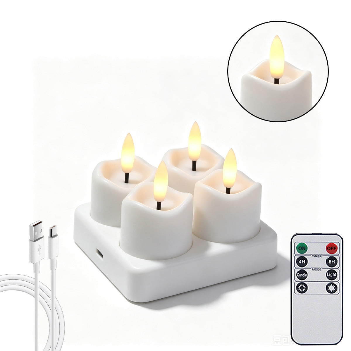 Rechargeable LED Tealight Candles with Remote, Timer & Charging Station