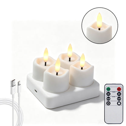 Rechargeable LED Tealight Candles with Remote, Timer & Charging Station