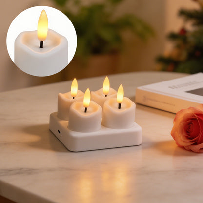 Rechargeable LED Tealight Candles with Remote, Timer & Charging Station