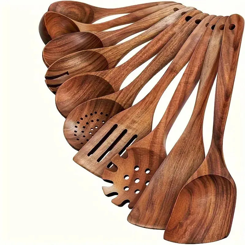 10PCS Natural Wooden Kitchen Utensil Set