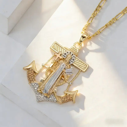 St. Jude Thaddeus Anchor Cross Pendant – 14K Gold Plated🎁 (Free Necklace Included)