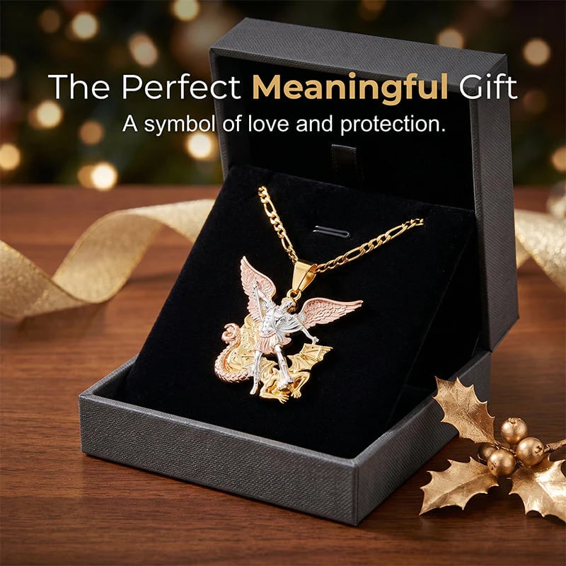 50% OFF💥Tri-Tone Guardian Angel Pendant Necklace