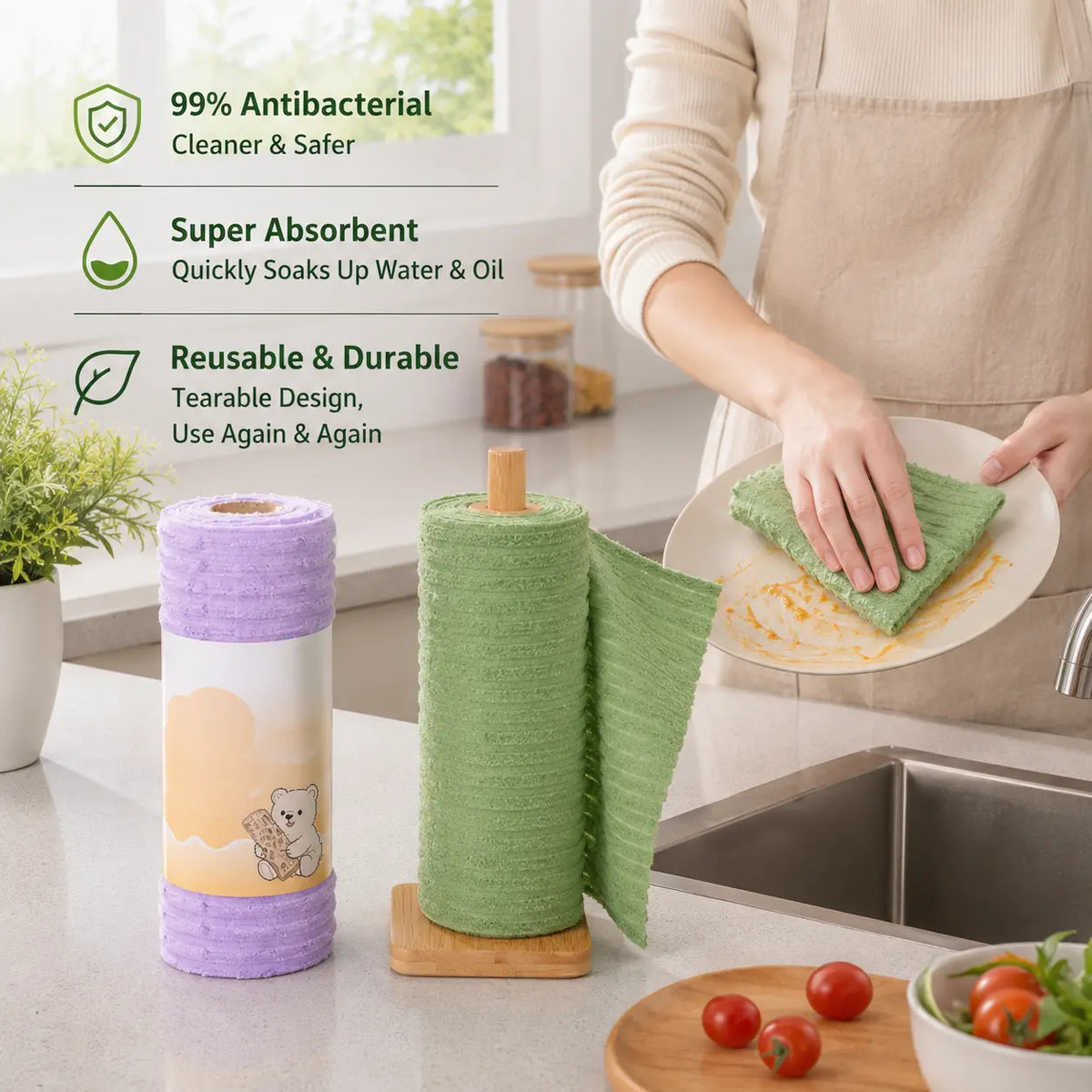 Absorbent microfiber cloth cleaning everyday spills