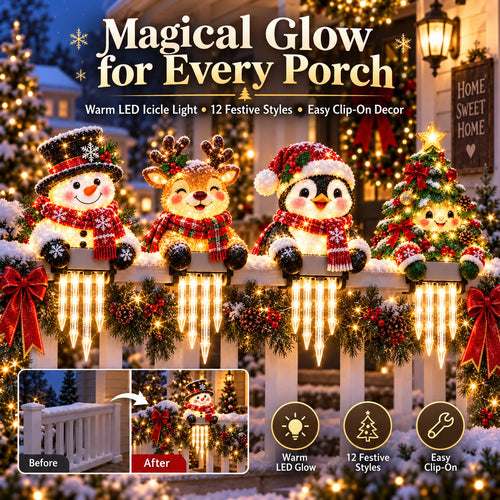 🎄 Christmas Character Railing Lights — Warm LED Icicle Glow For Magical Holiday Porch Decor🔔