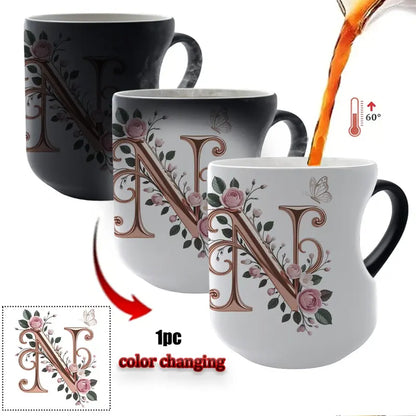 Rose Gold Floral Initial Color-Changing Magic Mug