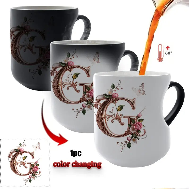 Rose Gold Floral Initial Color-Changing Magic Mug