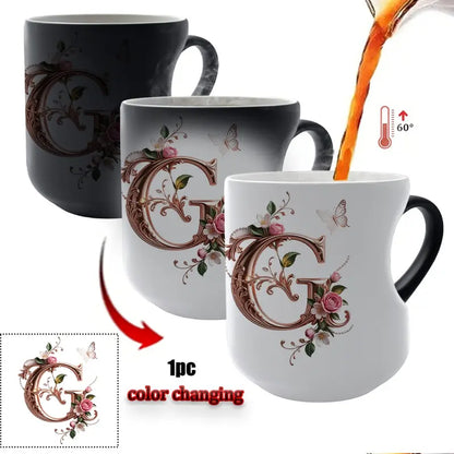 Rose Gold Floral Initial Color-Changing Magic Mug