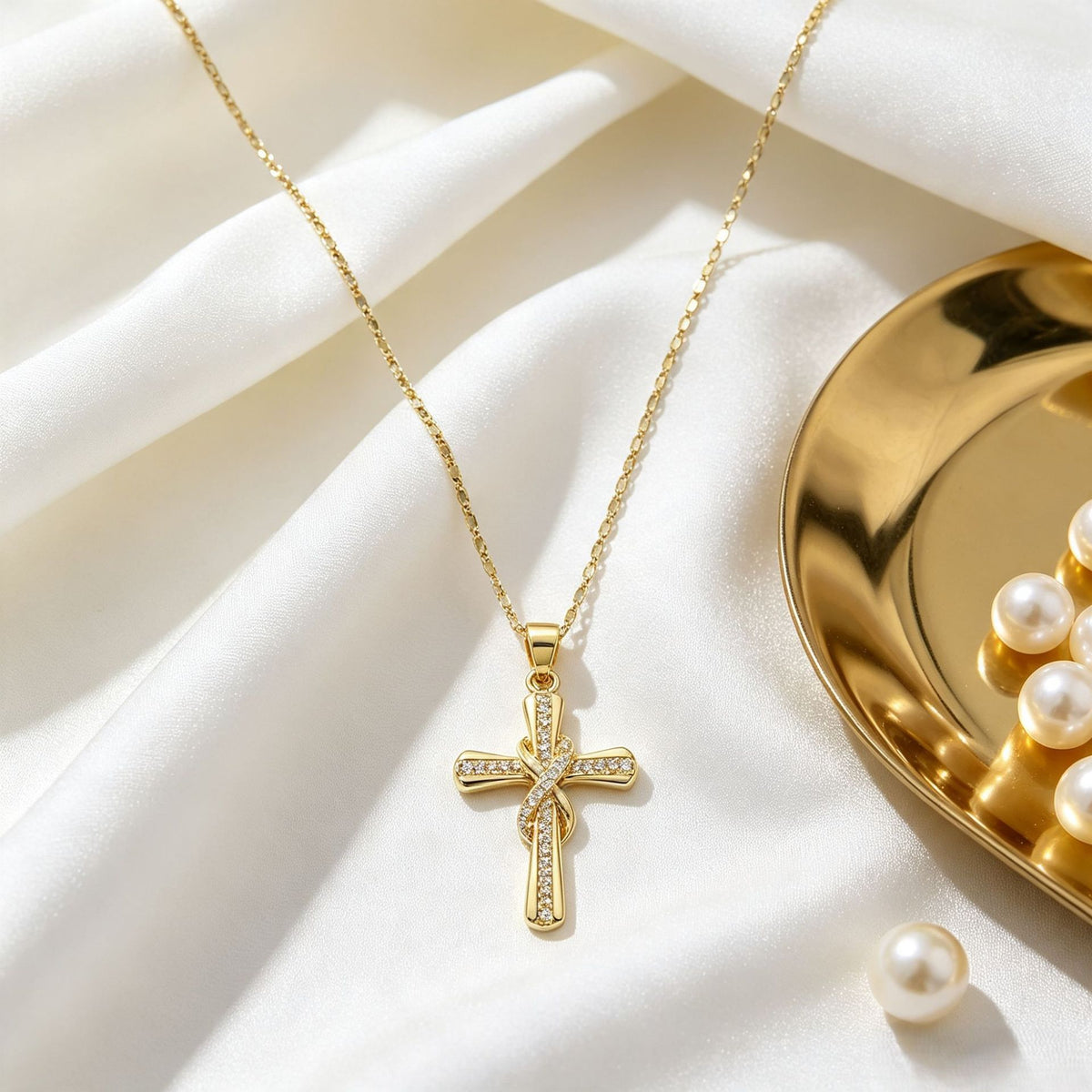 ✝️14K Gold-Plated CZ Cross Pendant Necklace