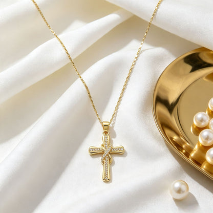 ✝️14K Gold-Plated CZ Cross Pendant Necklace