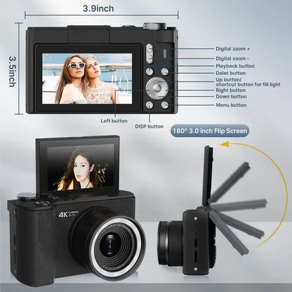2026 Digital Vlogging Camera with Flip Screen & 32GB SD Card