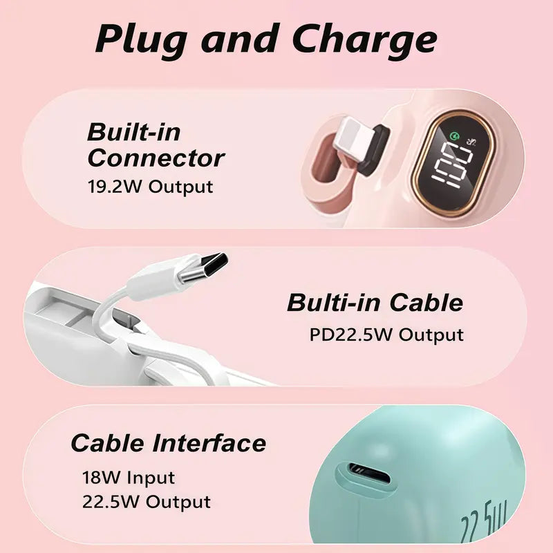 5000mAh Mini 22.5W Portable Charger with Digital Display