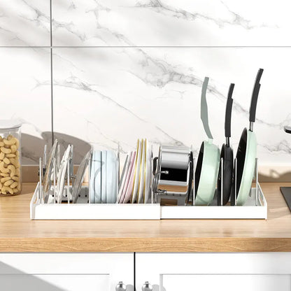 Adjustable 7-Slot Pot Lid & Bakeware Organizer Rack