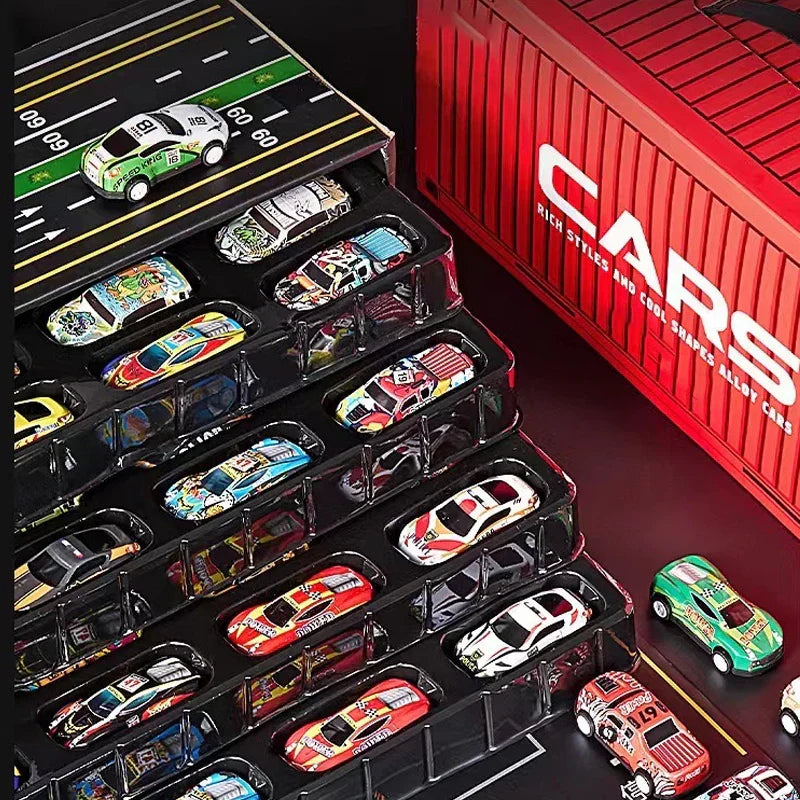 48 Mini Pull Back Cars with Built In Garage Set