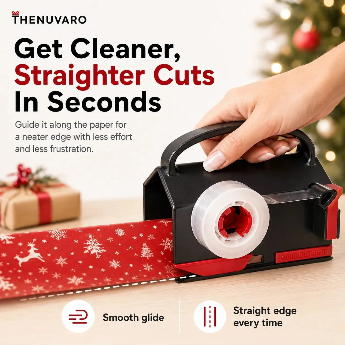 2-in-1 Wrapping Paper Cutter & Tape Dispenser with 4 Tape Rolls & 2 Spare Blades