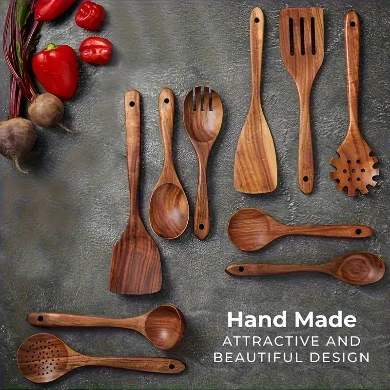 10PCS Natural Wooden Kitchen Utensil Set