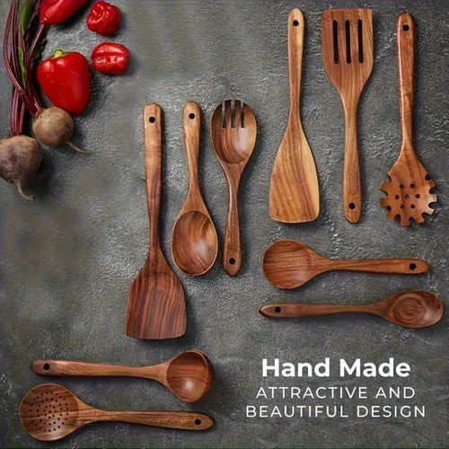 10PCS Natural Wooden Kitchen Utensil Set
