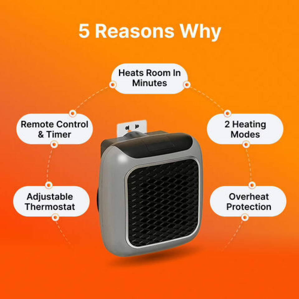 WellHeater 800W Ceramic Plug-In Heater with Remote