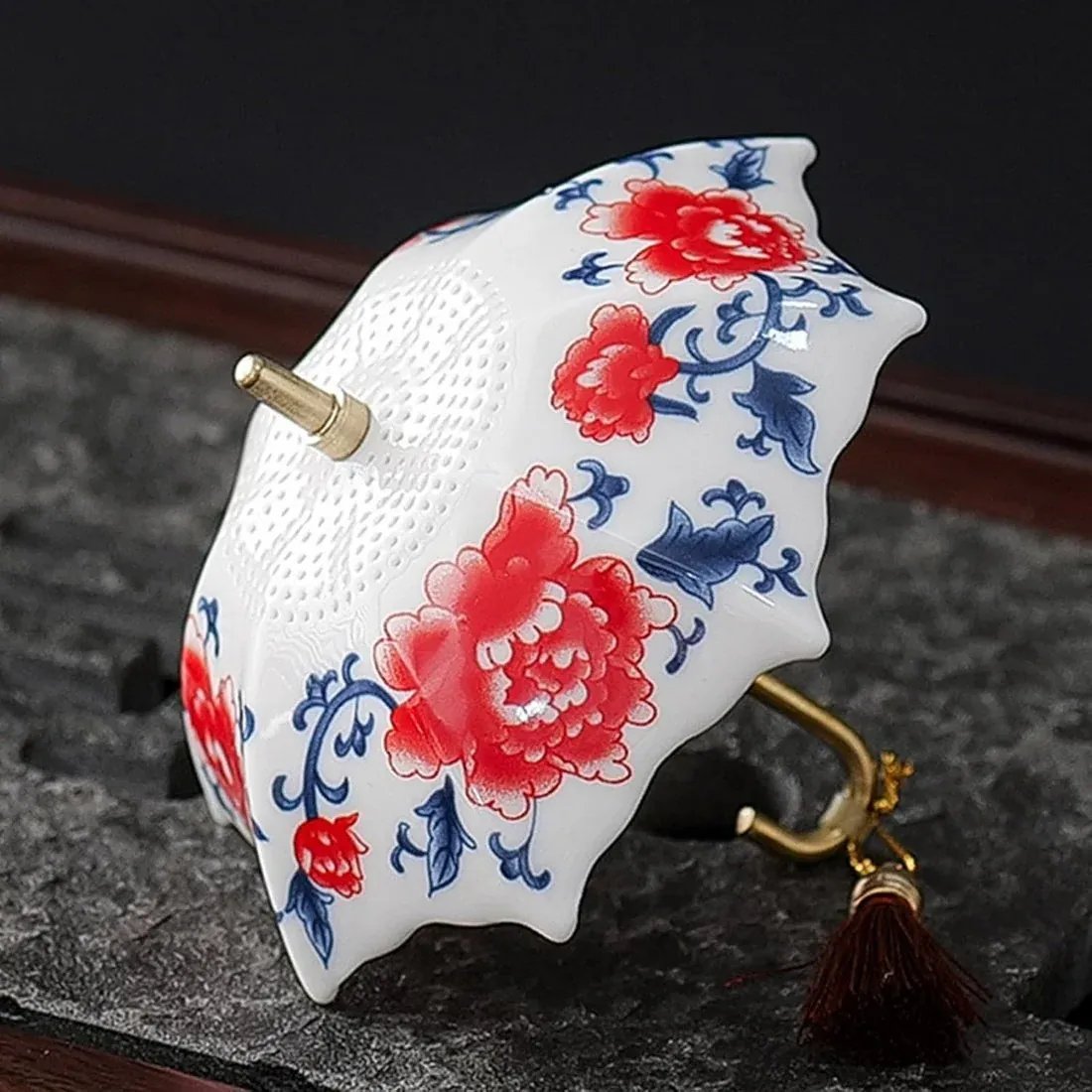 Blue-and-White Umbrella Tea Strainer & Filter Set