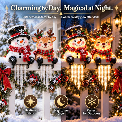 🎄 Christmas Character Railing Lights — Warm LED Icicle Glow For Magical Holiday Porch Decor🔔