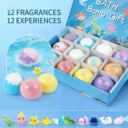 🛁🐙 Ocean Surprise Bath Bombs for Kids – 12 Pack Bubble Bath Fizzies with Hidden Sea Creatures