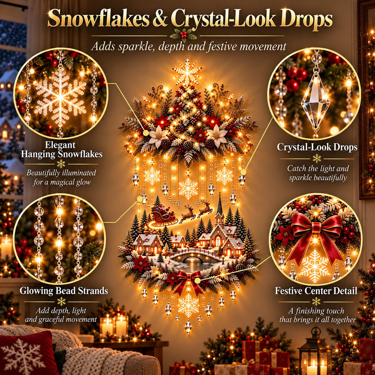 🎄 Illuminated Christmas Village Wall Hanging – Warm LED Christmas Wall Decor for Home✨️
