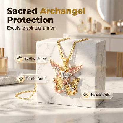 50% OFF💥Tri-Tone Guardian Angel Pendant Necklace
