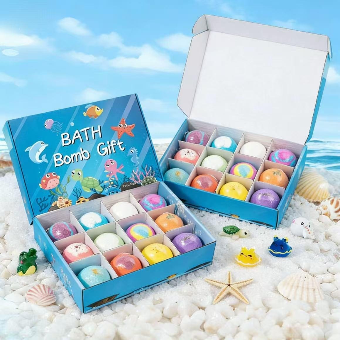 🛁🐙 Ocean Surprise Bath Bombs for Kids – 12 Pack Bubble Bath Fizzies with Hidden Sea Creatures