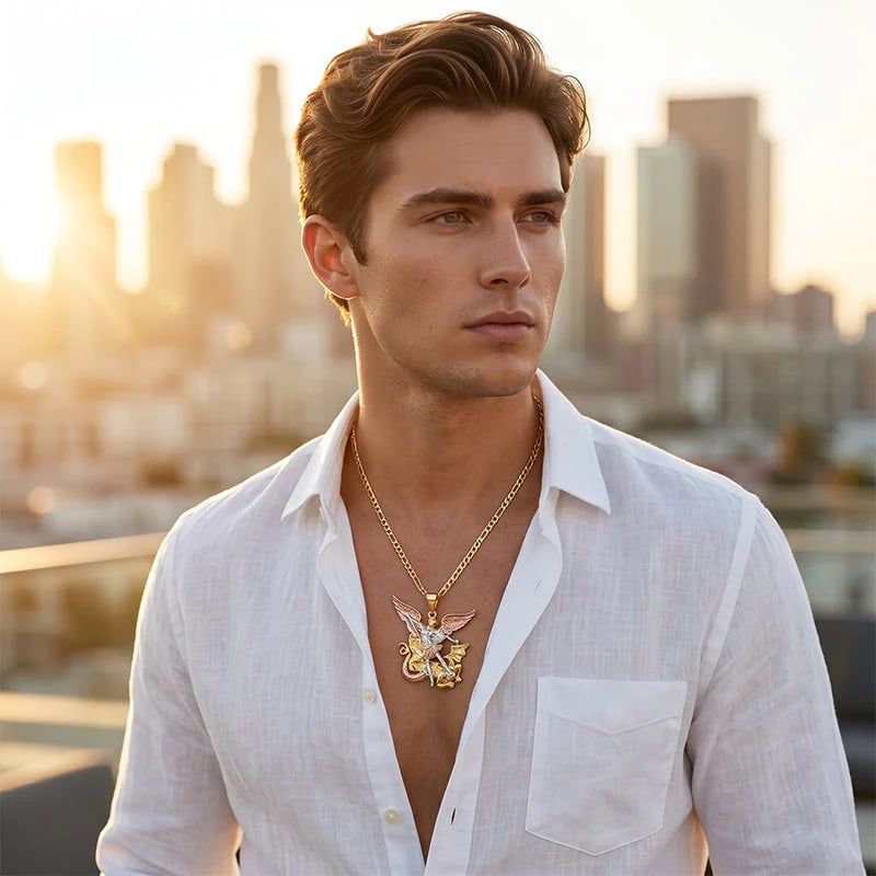 50% OFF💥Tri-Tone Guardian Angel Pendant Necklace
