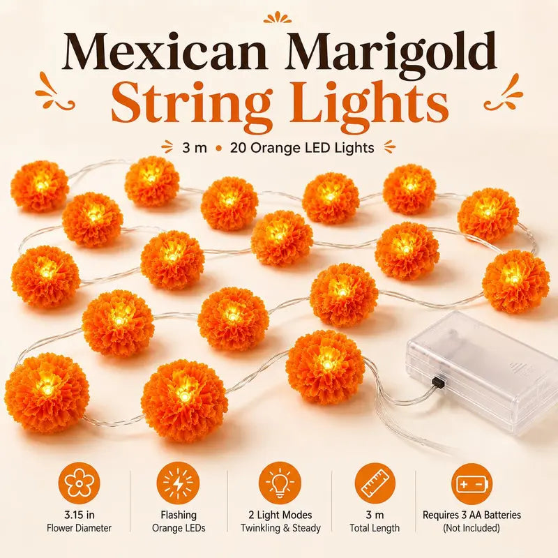 Day of the Dead Marigold LED String Lights-1.5M/3M