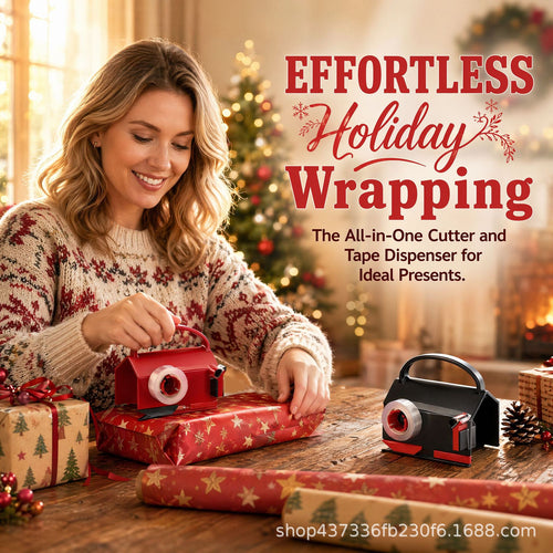2-in-1 Wrapping Paper Cutter & Tape Dispenser with 4 Tape Rolls & 2 Spare Blades