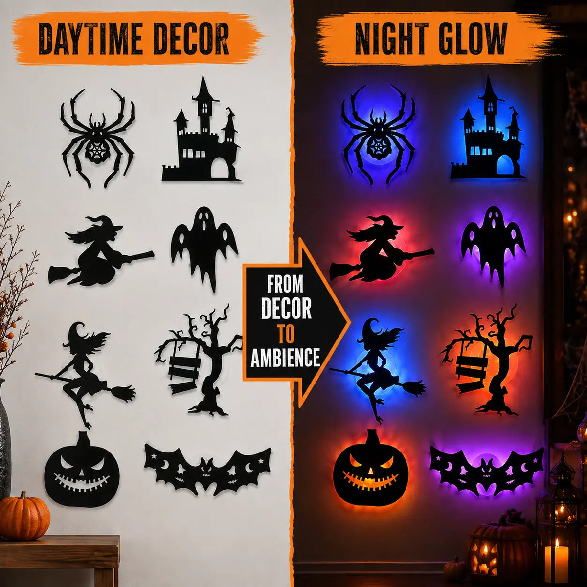 Halloween LED Silhouette Wall Light Stickers for Home Window Door Party