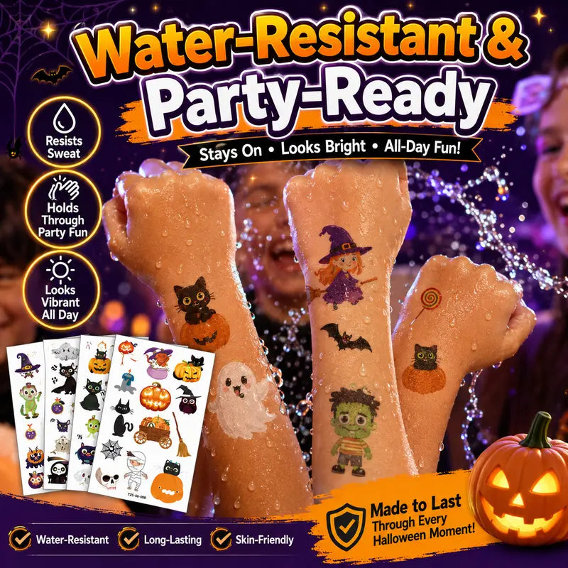 Glow-in-the-Dark Halloween Temporary Tattoos – Waterproof Cartoon Skin Stickers for Kids & Adults, Costume Party & Dress-Up