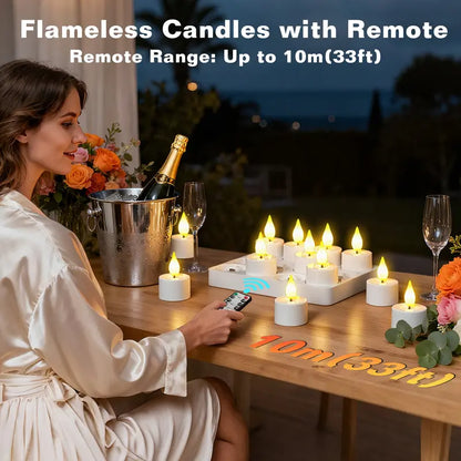 Rechargeable LED Tealight Candles with Remote, Timer & Charging Station