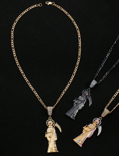Gothic Santa Muerte Pendant Necklace – Copper Chain, Skull Jewelry Gift for Halloween & Everyday Wear