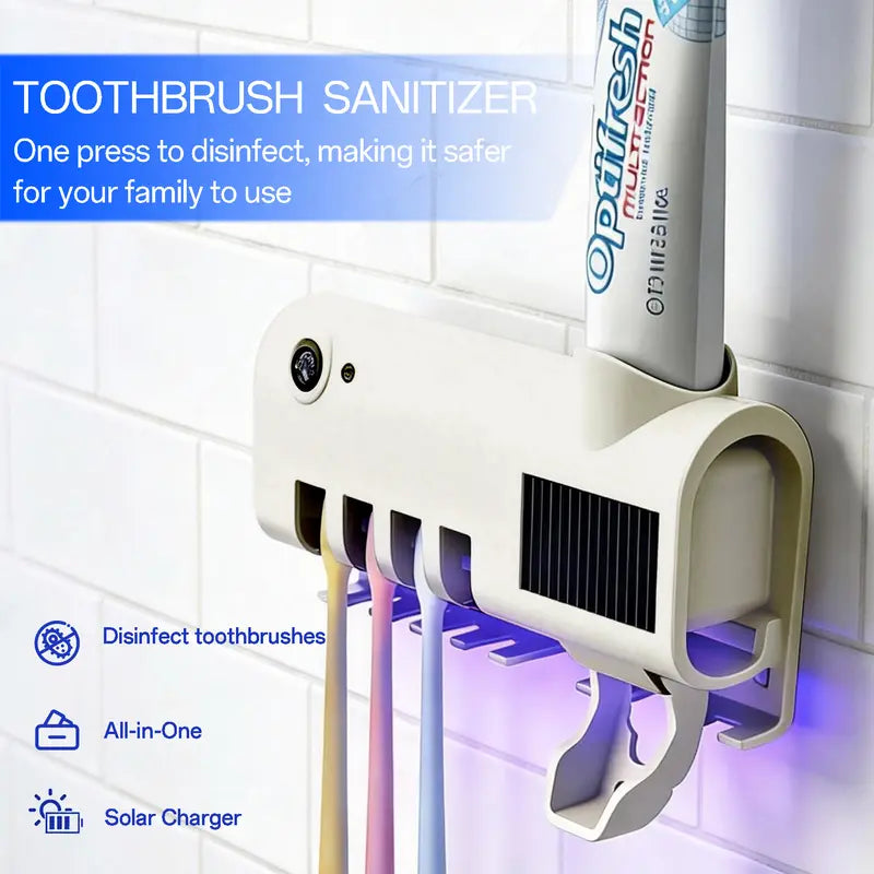 4-Slot Sanitizing Toothbrush Holder with Smart Sensor & Toothpaste Dispenser