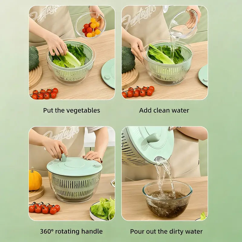 3-in-1 Salad Spinner Large, Vegetable & Fruit Washing Bowl with Slicer