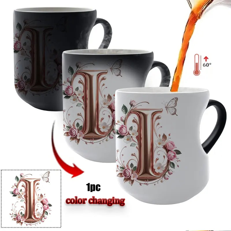 Rose Gold Floral Initial Color-Changing Magic Mug