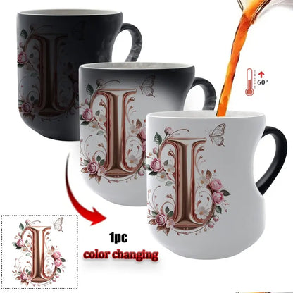 Rose Gold Floral Initial Color-Changing Magic Mug